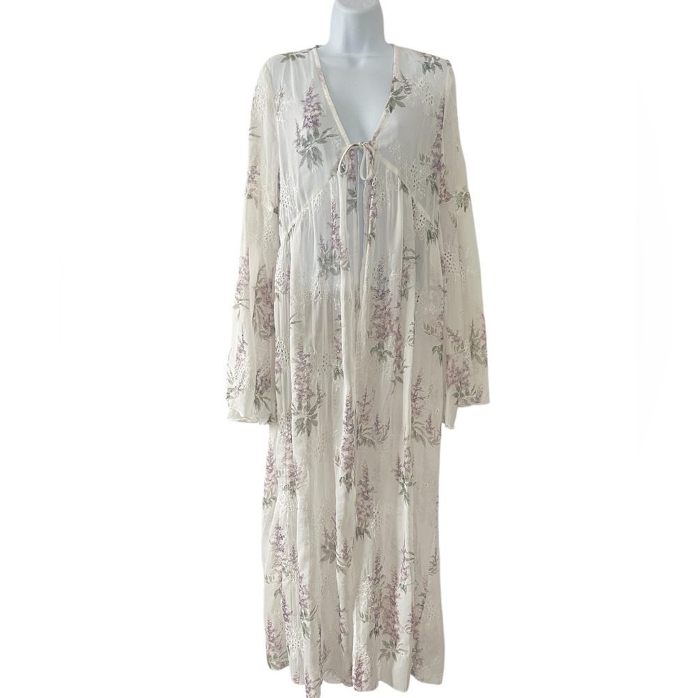 ACOA Sheer Floral Maxi Kimono Cover Up Small Cottagecore Fairycore Boho - Picture 11 of 11